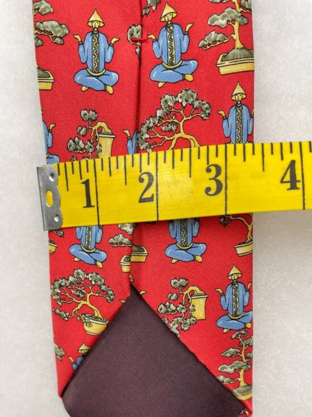 Alain Figaret Paris Silk Tie Red Meditating Yoga Monk Bonsai Tree France Made